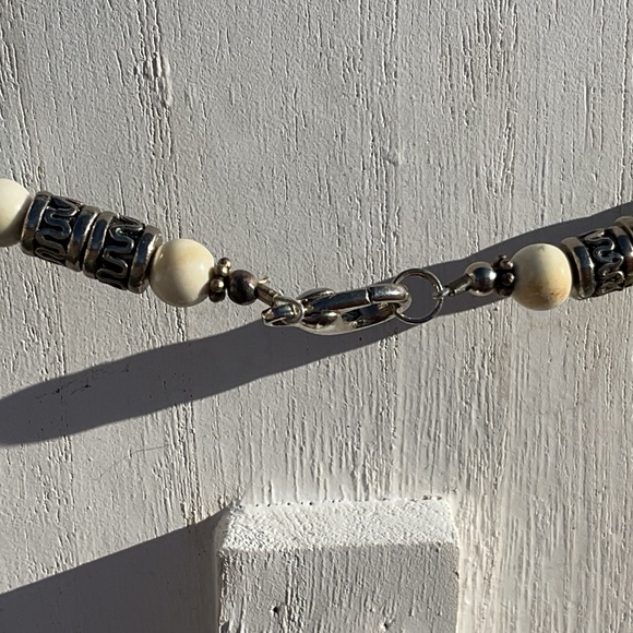 Faux Turquoise Silver Bead Necklace Pendant Howlite Fake Turquoise 20” Vintage - Picture 8 of 12